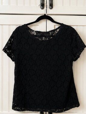 Blooming Rose Black Floral Lace Top Size XL